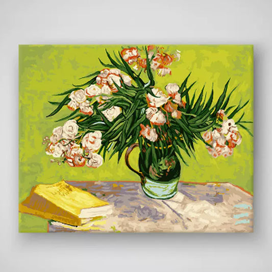 DOKYA DIY OIL PAINTING 40*50, Vase With Oleanders And Books